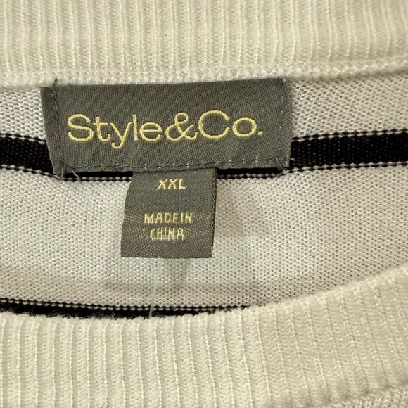 Style & Co Sweater Knit Crewneck Long Sleeve Black White Striped Size XXL NWT - Picture 7 of 11